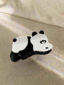 مشبك شعر أكريليك بشكل مخلب الباندا الجميل، إكسسوار شعر كرتوني جذاب، مناسب للارتداء اليومي والكاجوال والحفلات - أبيض وأسود - مشاهدة 6