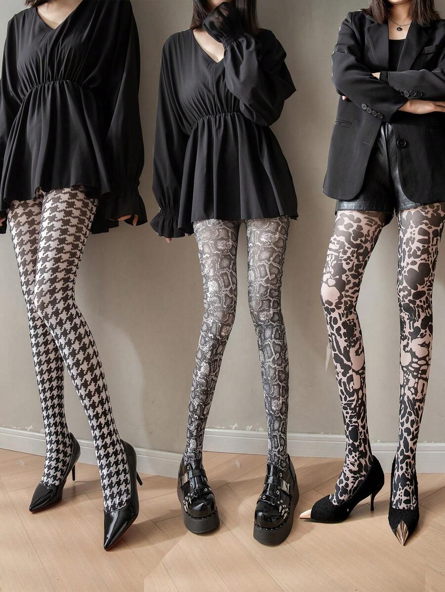 Quần tất in họa tiết kiểu Halloween mới năm 2026, họa tiết mèo, báo, răng cưa, da rắn, kẻ sọc hai màu, hình động vật đáng sợ, trang phục cosplay Lolita JK, phụ kiện tất cho nữ, thích hợp cho các bữa tiệc, tụ họp, biểu diễn. - Nhiều màu - Xem 1