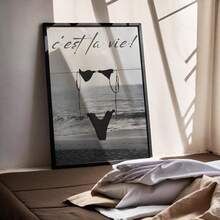 1pc Frameless 'This Is Life' Quote Wall Art - French Saying Minimalist Bikini Beach Print, Black White Retro Coastal Bathroom Decor For Bedroom Dorm Home Office Classroom, Vintage Style Poster & Best Gift Choice - Multicolor - View 4