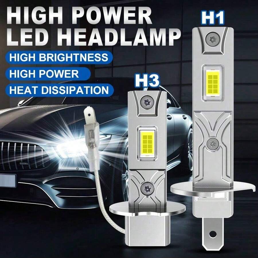 TOAUTO 2个H1 H3 LED大灯灯泡，即插即用，无线CAN总线，50W 15000LM LED迷你汽车LED灯，CSP雾灯，6000K白光，12V