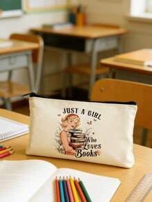 5/2/1pcs Floral & Book Reading Themed Canvas Zipper Storage Bags Gift Packaging Set, Creative "You're Awesome" Motivational Small Gift Bags, Suitable For Back To School, Graduation, Travel, Birthday, Anniversary, Teacher's Day, Appreciation Gifts - Beige - View 30
