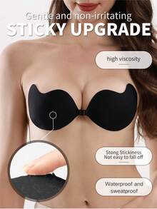 1对隐形粘性文胸，提拉塑形，轻薄透气无肩带乳贴 - 适合婚礼和吊带背心穿着 - 黑色 - 查看 1