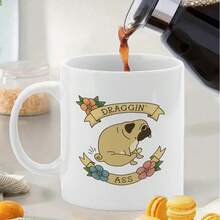 1pc Cute Pug Dog Ceramic Coffee Mug With "Draggin' " Pug Quote & Slow & Steady Wins The Race Design - Dishwasher Tea/Cocoa Cup, Non-Slip Gift For Pug Lovers, Christmas, Birthdays, Housewarming (White Pug Face) - Deep Green - View 8