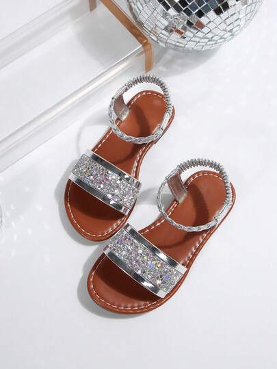 Girls' Gold Glitter Sandals, Toddler/Little Kid Open Toe Soft Bottom Sequin Decor Casual/Photo Shoot Shoes