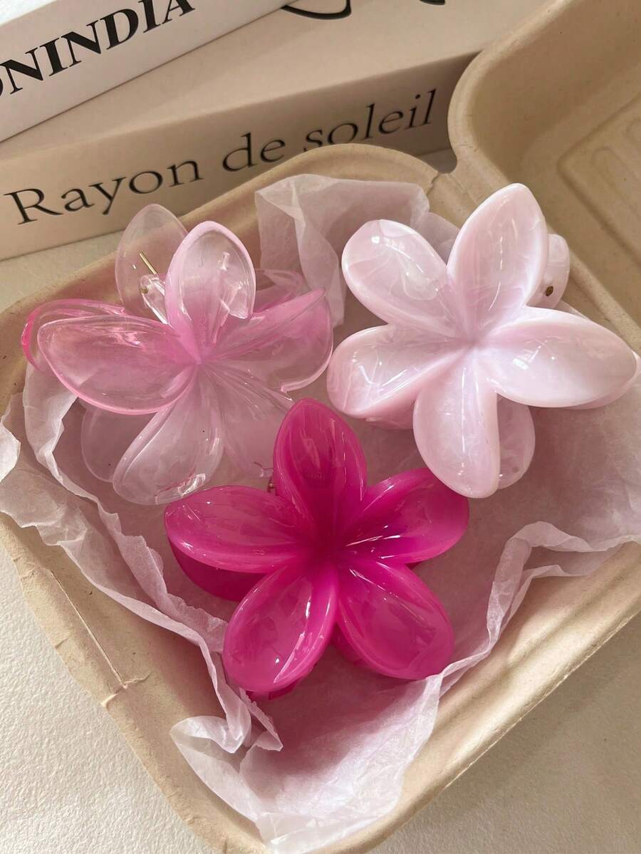 2个/1个女士白色和黄色渐变花朵大号7.3厘米/2.87英寸轻质塑料发夹，时尚百搭高端优雅简约纯色发爪，适合日常、休闲、派对、通勤、海滩、沐浴、化妆、搭配服装，女士发爪夹优雅发饰 - 彩色 - 查看 1