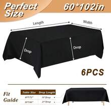 6 Pack Black Tablecloth, 60 X 102 Inch Polyester Fabric Rectangle Table Cloth Rectangular Table Covers 6ft For Party, Banquet, Dining, New Year Decorations, Graduation - 黑色的 - 查看 3