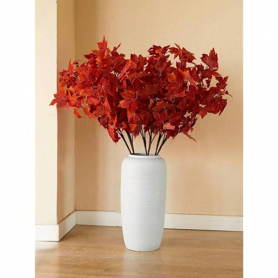 Than1ks 1giving Decorations 6 PCS Fall Decor Artificial Silk Maple Leaves Branches Set 35.43 Inch Fall Stems Faux Maple Leaves For Wedding Bouquet Table Centerpieces - 楓樹-2 - 查看 1