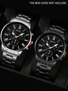 4件套简约休闲男士石英表套装，包含1块时尚银色金属表带手表和1条配套手链，罗马数字多表盘设计，适合日常商务和街头穿着。 - 銀色 - 查看 9