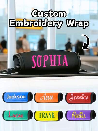 Customized Name Suitcase Handle Cover, Personalized Handle Cover, Suitcase Accessories, Student Suitcase Accessories, Handle Cover, Stroller Armrest Cover, Portable Armrest Cover, High-Quality Waterproof Material, Strong , Hook And Loop Design, Simple Installation, Small Size, Easy To Carry, Suitable For Various Occasions, Colorful, Cute, Simple, Fun, Minimalist, Commuting, Business Casual, Basic