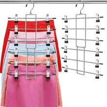 Pants Hangers With Clips,Space Saving Hanging Closet Organizer-6 Tiers Skirt Hangers With 360° Swivel Hook,Closet Organizer-Clothes Hangers - 白色 - 查看 7