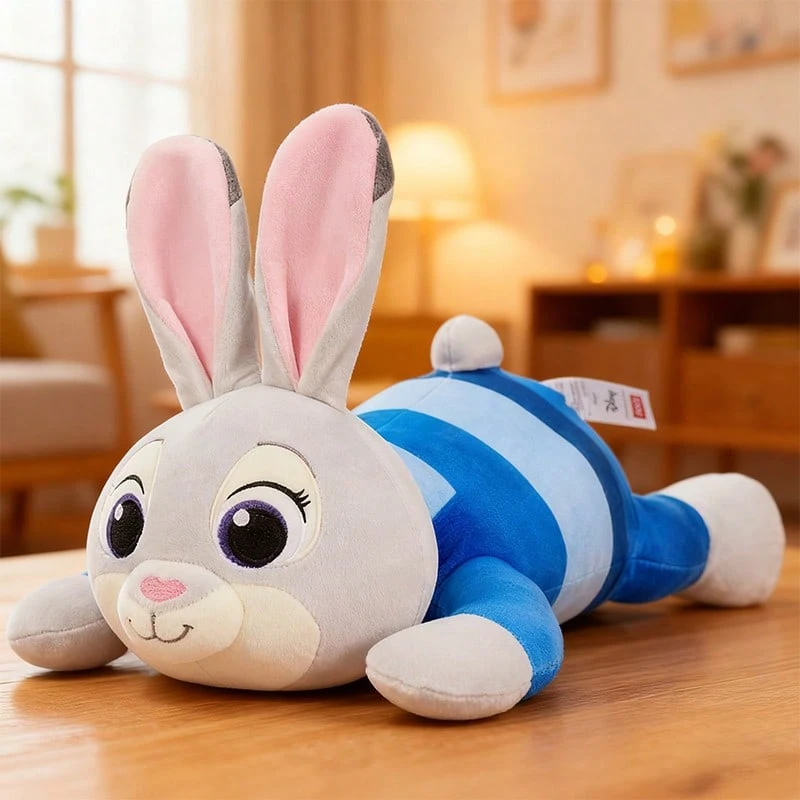 Miniso Búp bê nhồi bông Judy nằm số 16 thuộc series Zootopia, chất liệu nhung mềm mại, hình dáng chú thỏ Zootopia, trang phục sọc xanh trắng, thích hợp để trang trí nhà cửa/làm gối/trang trí bàn làm việc, búp bê nhồi bông dễ thương cỡ vừa (1 chiếc) - Nhiều màu - Xem 1