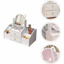 Multifunction Makeup Organizer, Jewelry Box With Drawers & Mirror For Brushes, Eyeshadow, Lipstick, Skincare Organizers Dresser, Vanity Table Cosmetic Storage, Perfect Gift For Girlfriend, Wife And Daughter - 白色 - 查看 2