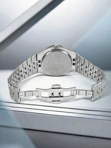 TOMI Men's Quartz Watch With Crown Brooch Ring, Stainless Steel Strap, Honeycomb Dial, Calendar, Suitable For Daily Life, Business Events, Father's Day, Valentine's Day, Christmas, Gift Set - Silver - View 4