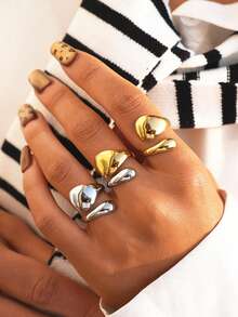 2pcs/1pc Vintage Chunky Women's Open Gold Stainless Steel Ring, Stackable Women's Jewelry, Suitable For Everyday Vacation Wear - Multicolor - View 3