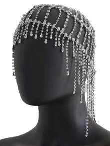 水钻流苏帽头饰，水晶盖茨比艺术装饰派对发饰，镶嵌流苏舞台走秀头饰 - 彩色 - 查看 6