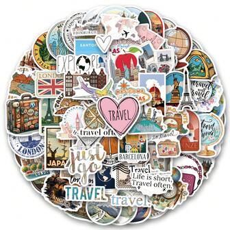 125PCS Travel Stickers, Holiday Party Stickers, Adult Games Treats Classroom Crafts Favors Gifts Use Cups, Paper-Cut Window Decorations, Cars Laptop Water Bottle Cell Phone Skateboard Luggage