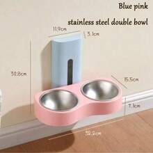 Wall-Mounted Dual Bowl Pet Feeder - Stainless Steel & Ceramic Dual Material, Adjustable Height Cat Dog Food & Water Bowls, Space-Saving Anti-Slip Design - 300ml - View 9