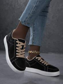 Giày nữ thường ngày, giày thể thao thời trang, giày trắng phong cách đường phố, giày trượt ván nhẹ. - màu đen - Xem 4