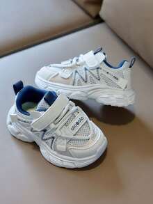 1 Pair Kids' Breathable Mesh Chunky Sneakers, Unisex Children Hook And Loop Sports Shoes, Lightweight Soft Bottom Casual Shoes, New Versatile Kids Footwear - Grey - View 4