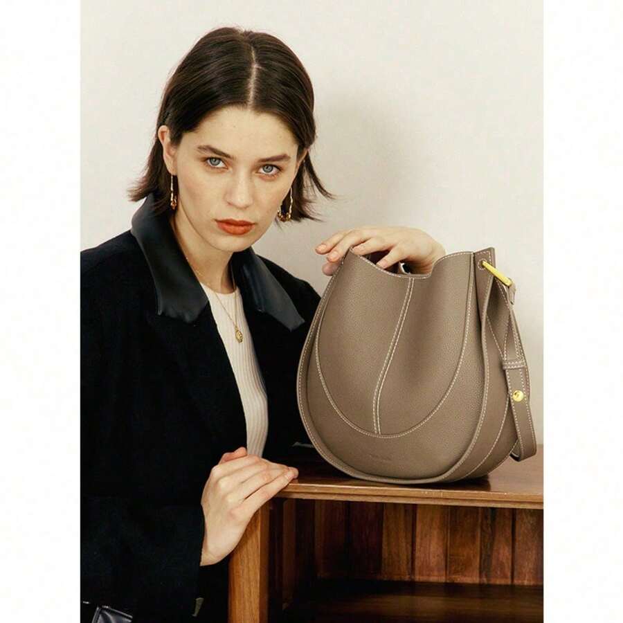 Borsa A Tracolla In Pelle Donna 2025 - Grande Capacità, Antifurto, Doppio Strato - Colore Marrone - 2