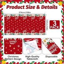Pedenty 3-Piece 54 X 108 Inch Christmas Plastic Tablecloth – Merry Christmas Snowflake, Santa, And Snowman Design, Disposable Rectangle Table Cover For Holiday Dining, Parties, Christmas Decorations - ChristmasSnowflake - View 3