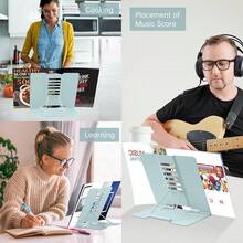 Metal Desk Book Holder, Hands Free Adjustable Cookbook & Document Holder, Portable Bookstand For Music Books, Textbooks, Recipes, Tablets & IPads (Olive Green) - 橄欖綠 - 查看 8