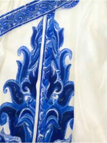 Elegant Blue And White Porcelain Print Long Dress, Summer - Multicolor - View 4