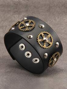 1条夸张朋克摇滚风格爪形皮革宽手镯，男士金属腕带，配有可调节隐藏式搭扣，适合万圣节、化装舞会、男士礼物、兄弟礼物、家庭礼物