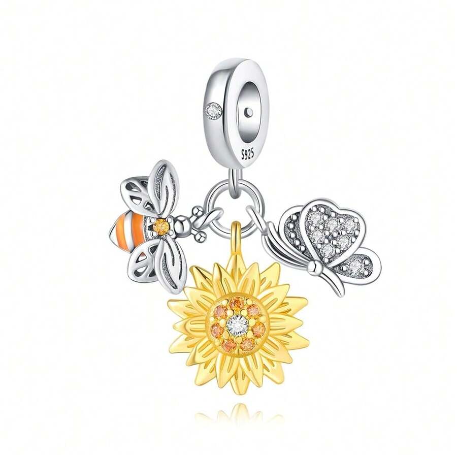Cute Panda Animal 925 Sterling Silver Charms For Bracelets And Necklace Dangle Pendants Butterfly Elephant Dog Bead Jewelry Present For Women Family Friends - 蜜蜂,向日葵,蝴蝶 - 查看 1
