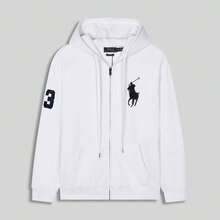 Polo Ralph Lauren Unisex Full-Zip HoodieSweatshirt , Fashion Hoodies & Sweatshirts, Drawstring Hoodies Pullover Sweatshirts Casual Long Sleeve Shirts - 白色 - 查看 2