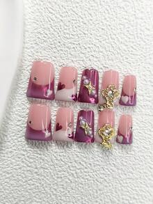 Bộ 10 miếng dán móng tay gel màu tím quyến rũ, bao gồm móng giả hình quan tài, móng hạnh nhân, móng mỏ vịt, móng dán kiểu Pháp, hình ngôi sao, hình cỏ bốn lá, hình trái tim vẽ tay, ngọc trai, đá quý, móng gel màu tím ombre, móng hồng. Kèm theo bộ dụng cụ (1 miếng dán gel + 1 dũa móng), thích hợp cho nữ giới diện đi dự tiệc, ngày Valentine, các ngày lễ. Món quà tuyệt vời dành cho phái đẹp. - Nhiều màu - Xem 2
