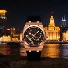 PINTIME 男士石英表，石英机芯，硅胶表带，大表盘日历腕表，适合各种场合，任何男士佩戴都很帅气 - 均碼 - 查看 10