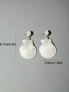 imoli 1 Pair Fashion Versatile Fresh Ocean Element Resin Scallop, Seashell, Starfish, Pearl Dangle Earrings, Suitable For Women Party Jewelry On Vacation - White - View 8
