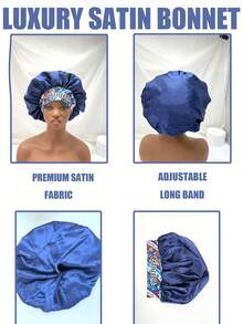 1个个性化十二星座印花缎面睡帽，宽边弹力发帽（图案随机发货） - 藏青色-星座(SM11) - 查看 2