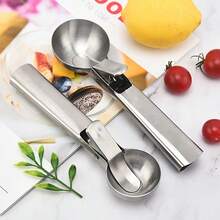 自动伸缩不锈钢双用途冰淇淋勺，多功能冰淇淋球勺，冰淇淋和水果勺 - 銀色 - 查看 5