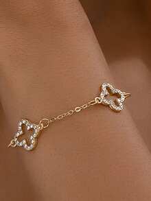 1pc Hollow Four-Leaf Clover Rhinestone Inlaid Women Pendant Bracelet, Fashionable, Elegant, Suitable For Party, Banquet And Daily Wear