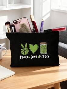 Sac de voyage cosmétique Peace Love Pickles, sac cosmétique mignon de balle de cornichon avec design Peace and Love, léger, juste une fille qui aime les cornichons sac cosmétique avec fermeture éclair, pochette zippée en polyester résistant à la décoloration, organisateur de maquillage pliable pour femmes, filles, sœurs, filles, idéal pour les cadeaux d'anniversaire et de remise des diplômes, pliable et compact pour une utilisation quotidienne, parfait pour les passionnés de cornichons sac de maquillage - Multicolore - Voir 14