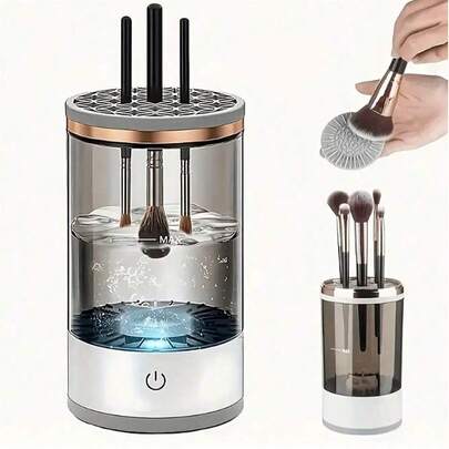 1pc Makeup Brush Cleaner, Beauty Cleaning Tool. USB Powered. Clear Visible Body Design. Multi-Functional Including Drying/Storage, Suitable For Various Sized Makeup Brushes, Essential Beauty Tool Accessory For Women.
