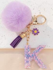 1个字母钥匙扣,可爱毛绒球钥匙圈,可挂在包包、背包、汽车上,是送给女孩的理想礼物,也可作为钱包和手提包的配饰,流苏钥匙扣,时尚包包挂饰 - 女士时尚配饰 - 薰衣草色 - 查看 31