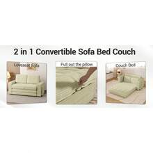 2 In 1 Convertible Sofa Bed, Pull Out Loveseat Boneless Couch, Sleeper Sofabed, Folding Couch Bed With Pillow For Living Room Bedroom, Beige - 米色 - 查看 5