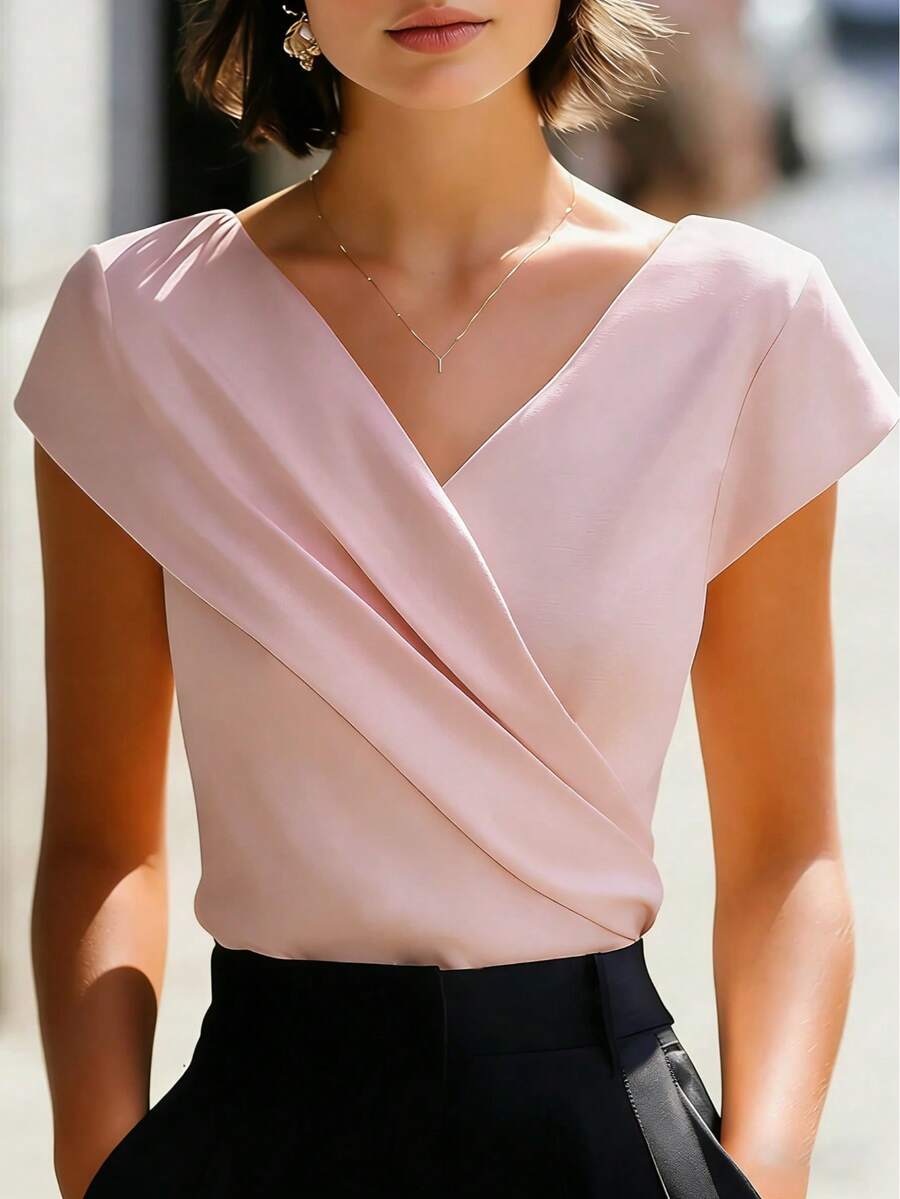 Blusa asimétrica de unicolor elegante para mujer, esencial para primavera y verano