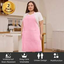 2 Pcs Plus Size Chef Apron, Unisex Professional Apron With 2 Pockets For CooFKing, Work, BaFKing (Larger Size) - Pink - View 3