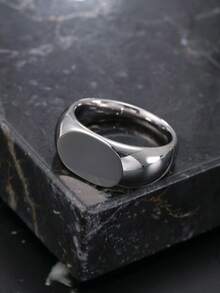 Minimalist Stainless Steel Ring, Polished Finish, Unisex, Geometric Design, Everyday Wear, Valentine's Day Gift - Silver - View 1