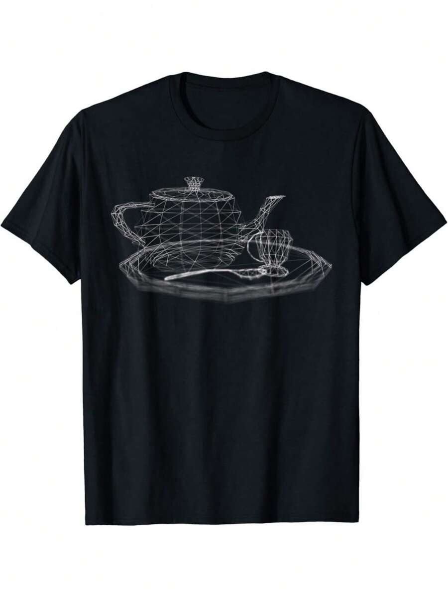 3D Wireframe Utah Teapot Tea Set Dark Shirt Gift Unisex T-Shirt - Negro - Ver 1