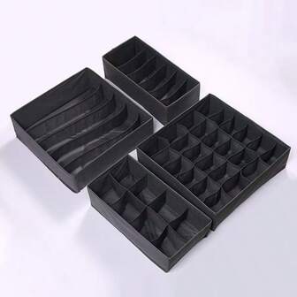 4 st vikbara tygklädselådor, för förvaring av underkläder och strumpor, lådavdelare i non-woven tyg, kan hålla behåar, trosor och accessoarer, platsbesparande, djup design