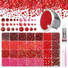 14000Pcs Red Flatback Rhinestones And Pearls For Bedazzling Kit, 2-6mm Resin Gems Bedazzling Rhinestone, 4-10mm Flatback Pearls Gems Rhinestones For Crafting DIY Face Makeup - S16 - View 1