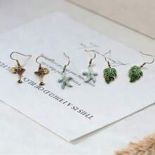 3 Pairs Fashion Wine Glass, Starfish, Leaf Design Unique Earrings - Multicolor - View 7