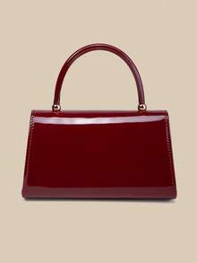 1 pieza Bolso de mano con solapa y espejo de unicolor de moda para mujeres, decorado con herrajes metálicos, bolso de negocios elegante adecuado para uso diario de las mujeres, embrague/bolso de mano/bolso de hombro/bolso cruzado, aplicable para boda/fiesta/baile de graduación/banquete - Burdeos - Ver 4