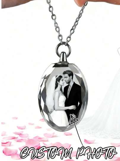 1 Customized Circular Crystal Pendant, Customizable With Pictures, Handicrafts, Accessories, Pendants, Necklaces, To Give To Him Or Her, Valentine's Day Gift/Wedding Anniversary/Souvenir/Birthday Gift/Pet Commemorative Plaque, Both Black And White Printing And Color Printing Are Supported