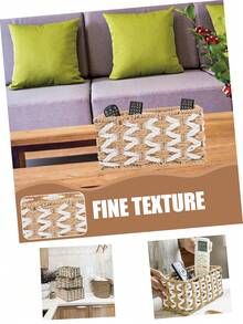Handwoven Storage Basket, Multipurpose Desktop Organizer Box, Living Room Storage Bin, Can Store Snacks, Toys, Keys And Small Items, Bohemian Geometric Woven Basket, Wooden Rattan Planter Stand, Mixed Natural Rope Decor, Creates A Coastal Ambiance. - Rectangle - View 10